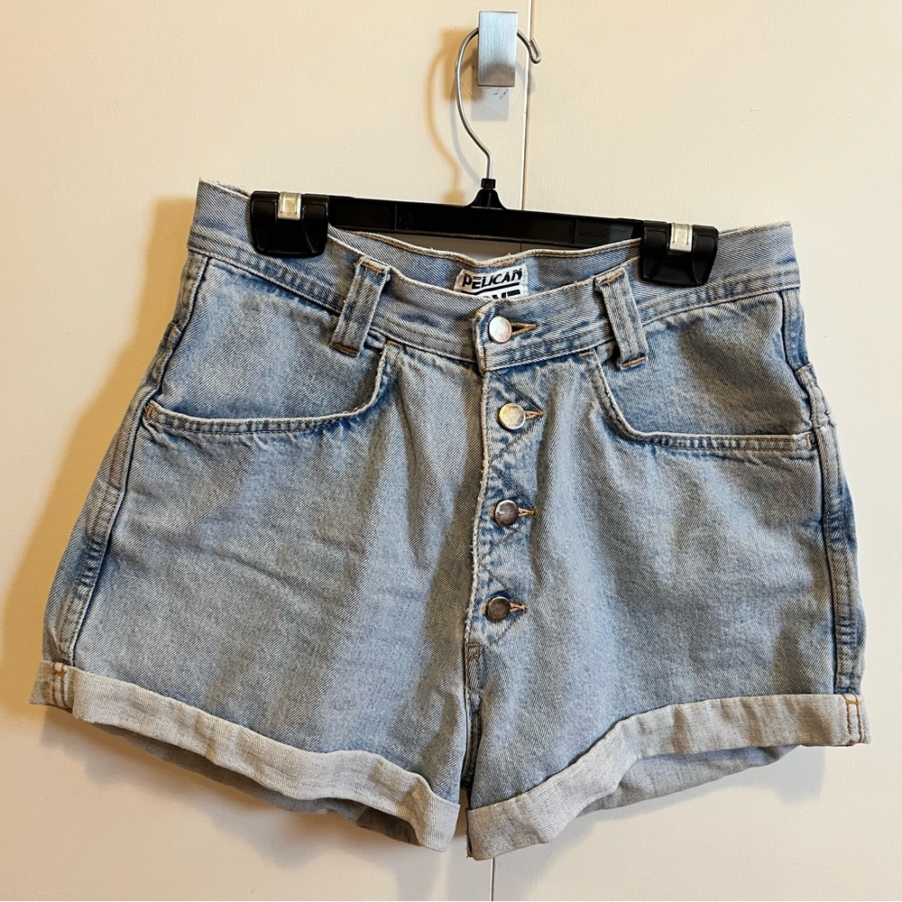 Pelican Cove Blue High-Waisted Jean Shorts with Cuffed Hem